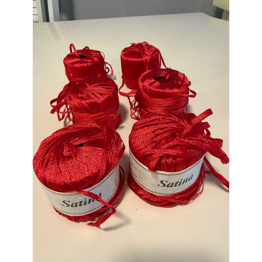 Satina Red Rayon Viscose Ribbon Yarn Made in Italy 6 Skeins 522 Yards Total